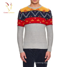 Latest design jersey pullover crew neck men's intarsia wool sweaters